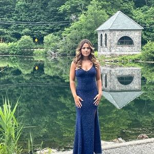 Blue sparkly body con dress